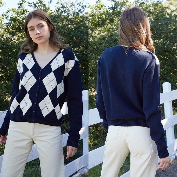 John Galt Pacsun New With Tags Navy & White Elizabeth Argyle Cardigan Size OS - Picture 1 of 10